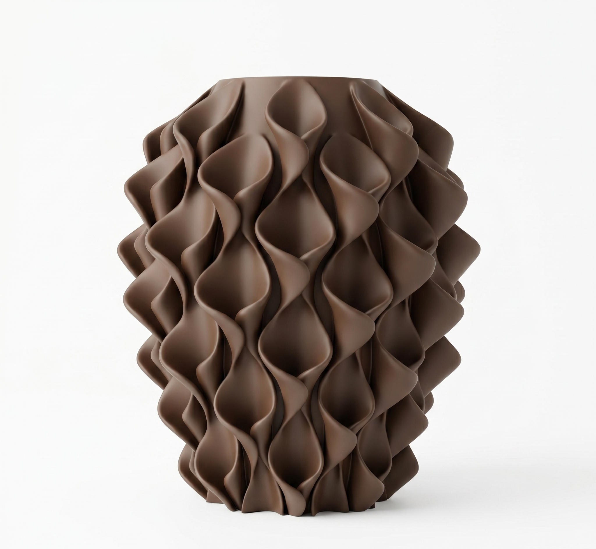 Coral vaas in lichtbruin – 3D-geprint designobject met golvend coralpatroon