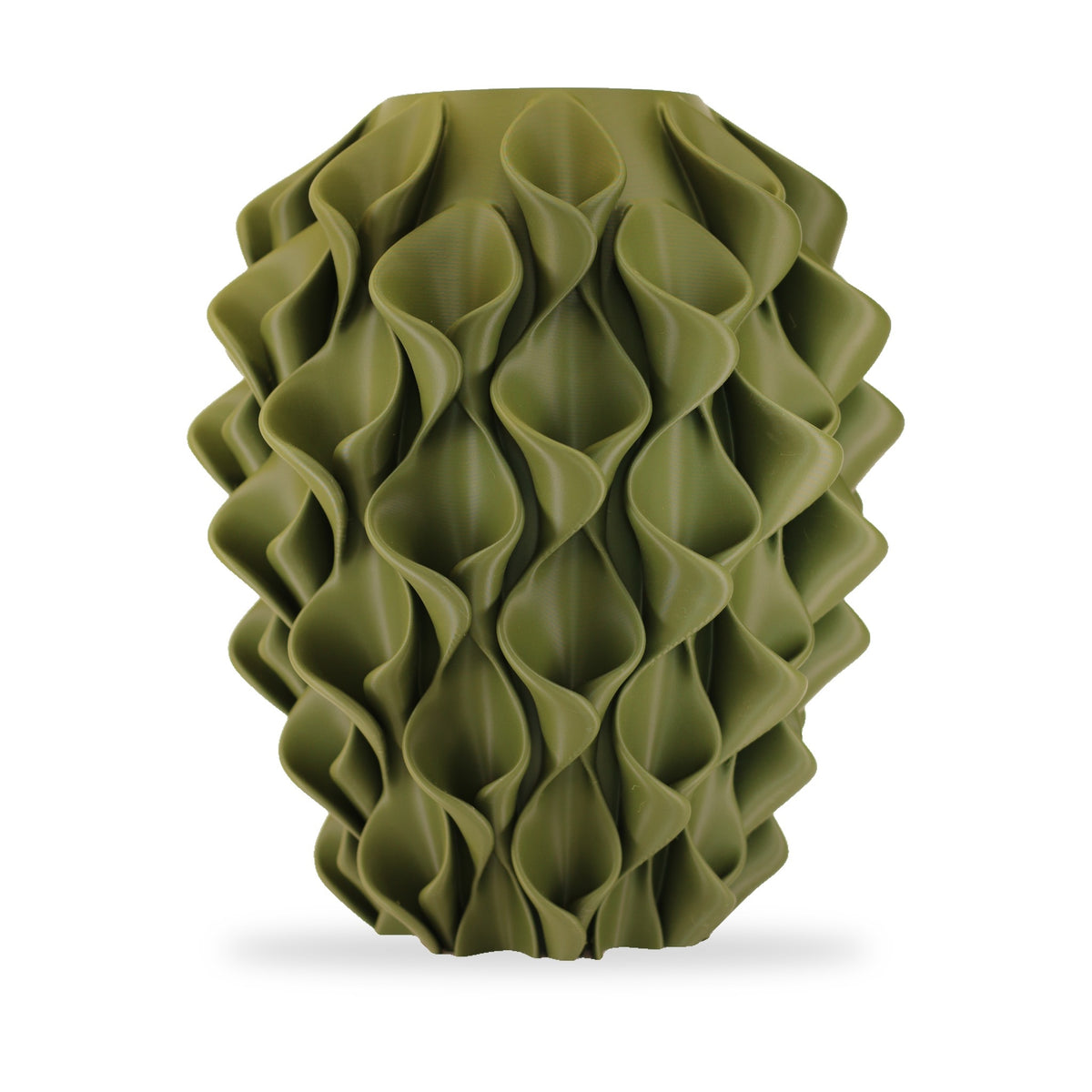 Coral Vaas - Olijf Groen op witte achtergrond – 3D-geprint designobject van Studio VormVezel