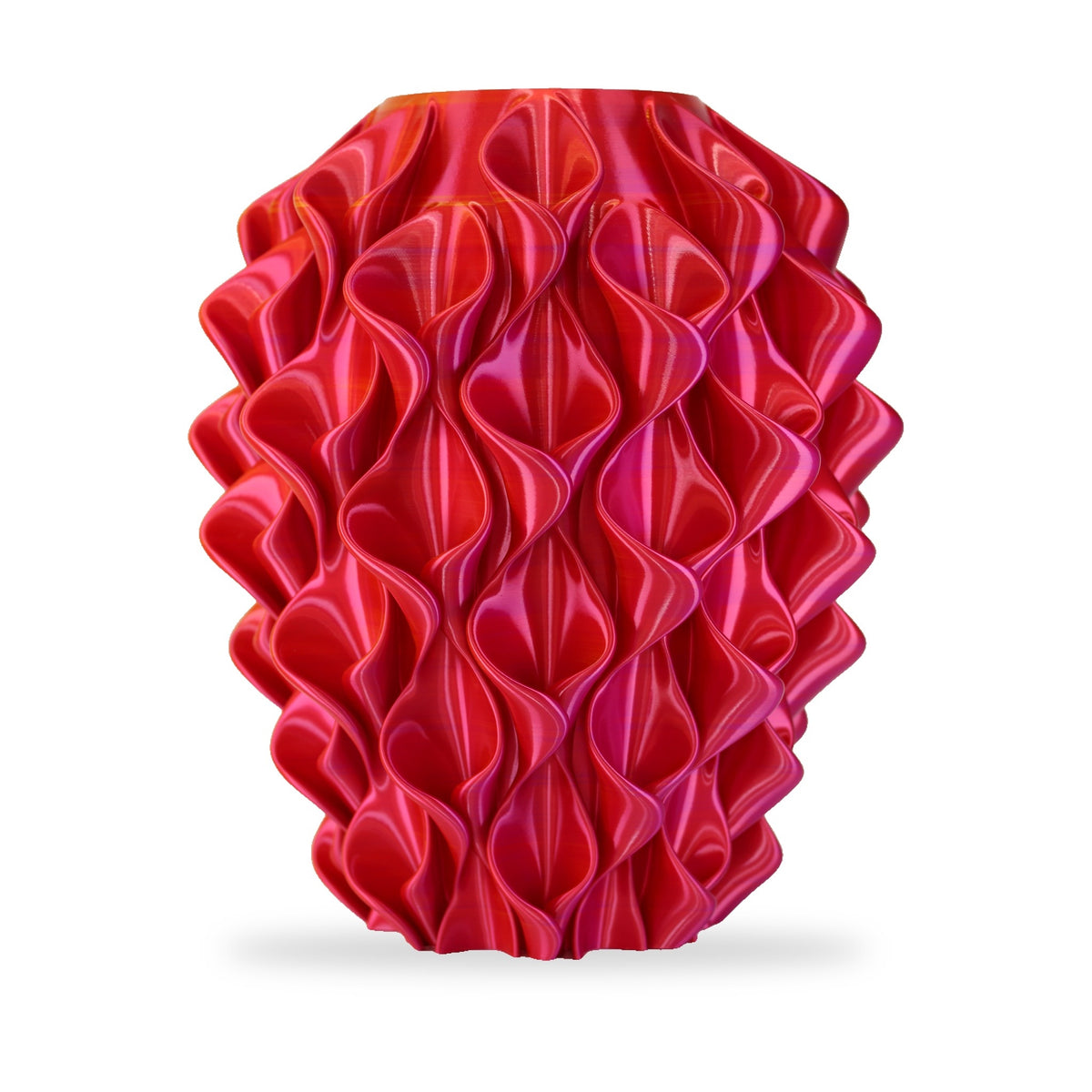 Coral Vaas - Roze, Rood, Goud op witte achtergrond – 3D-geprint designobject van Studio VormVezel