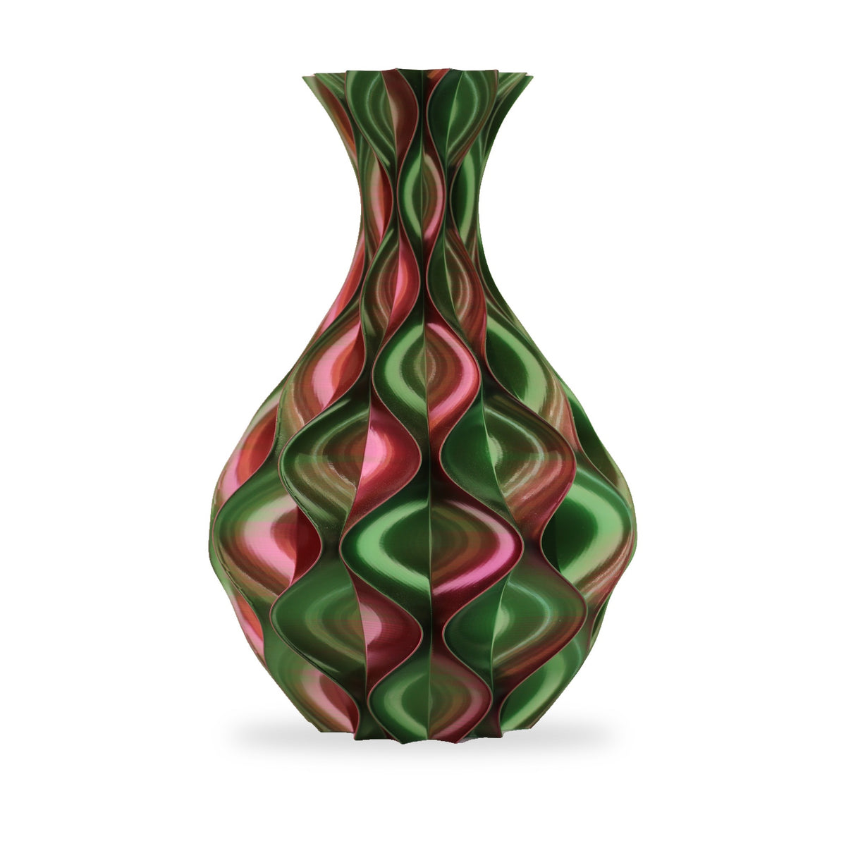Schelp vaas Blauw Groen Rood op witte achtergrond, andere kant