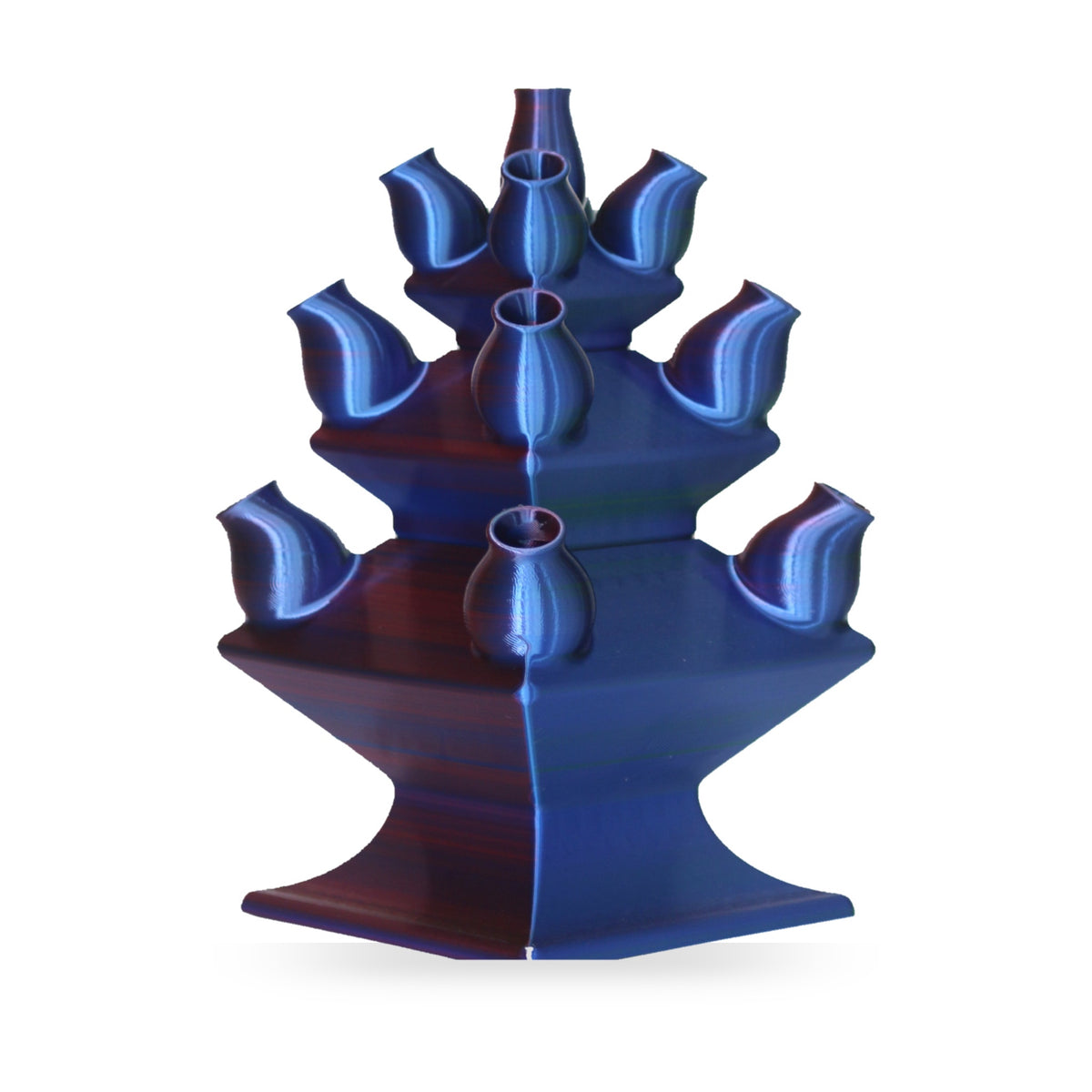 Tulpenvaas – Groen Blauw Rood op witte achtergrond – 3D-geprint designobject van Studio VormVezel