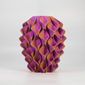 Coral vaas in blauw, geel en paars matte kleuren – 3D-geprint designobject met golvend coralpatroon van Studio VormVezel