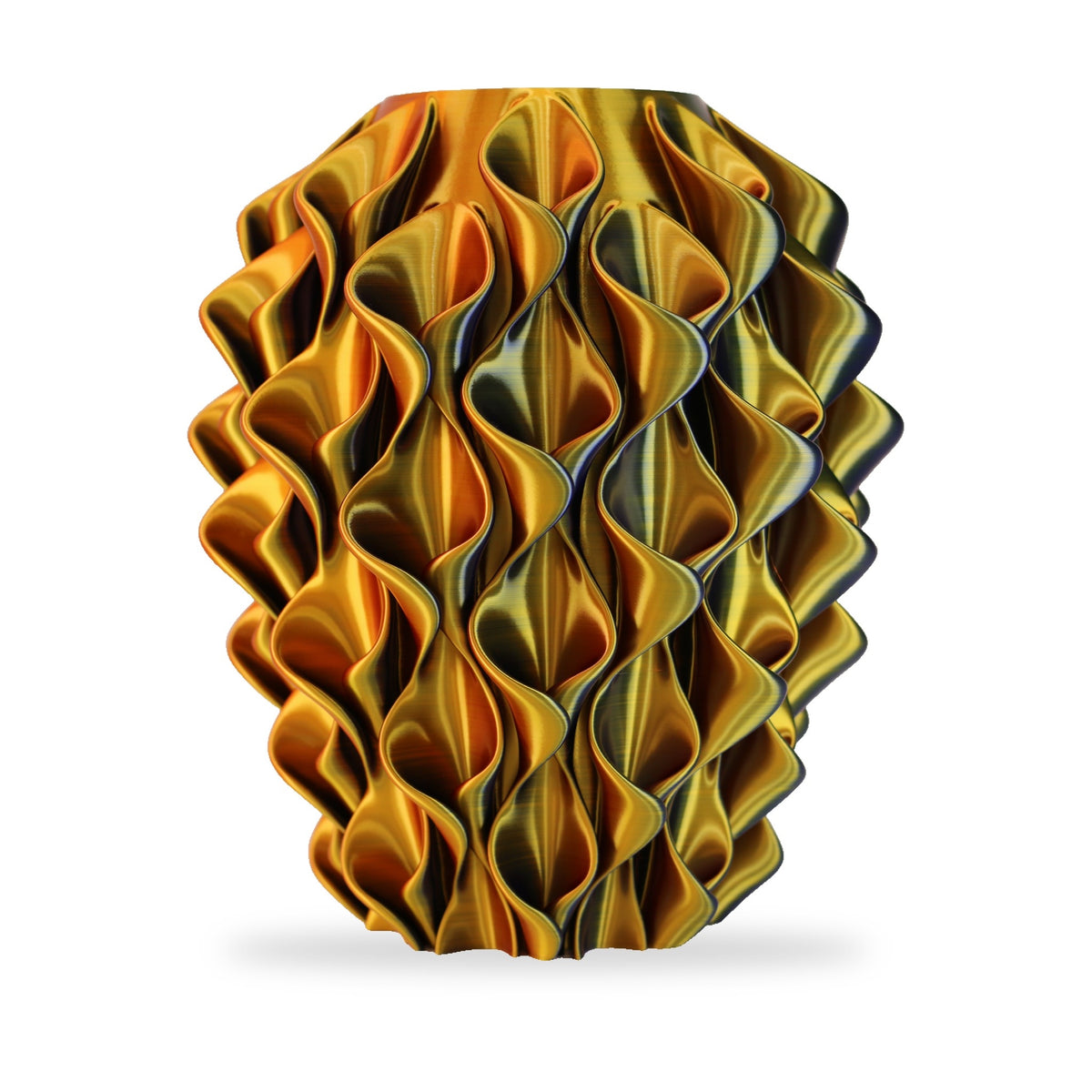 Coral vaas Geel Blauw Rood op witte achtergrond – 3D-geprint designobject van Studio VormVezel