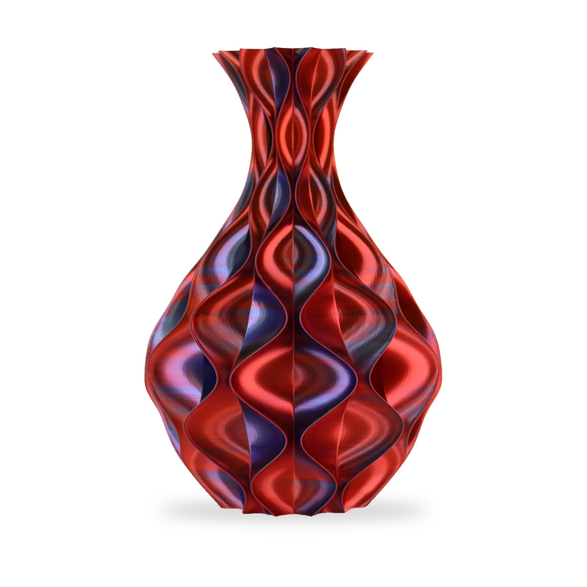 Schelp vaas Blauw Geel Rood op witte achtergrond – 3D-geprint designobject van Studio VormVezel