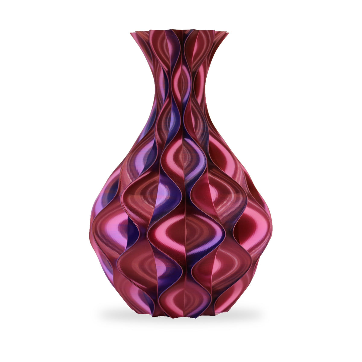 Schelp vaas Blauw Groen Rood op witte achtergrond – 3D-geprint designobject van Studio VormVezel