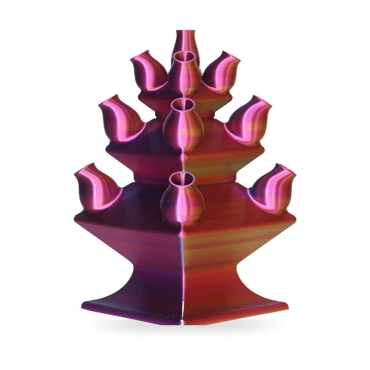 Tulpenvaas – Rood Blauw Geel op witte achtergrond – 3D-geprint designobject van Studio VormVezel